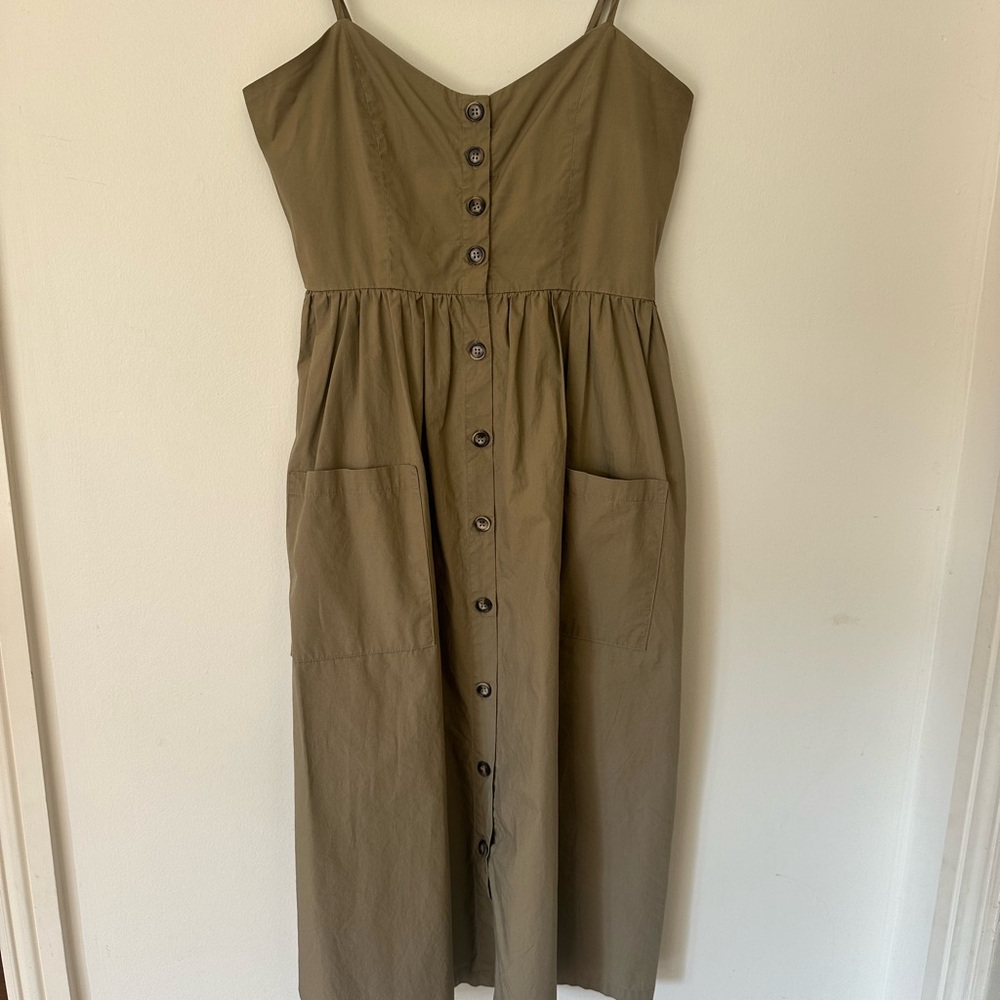 Olive Button-Down Midi Dress